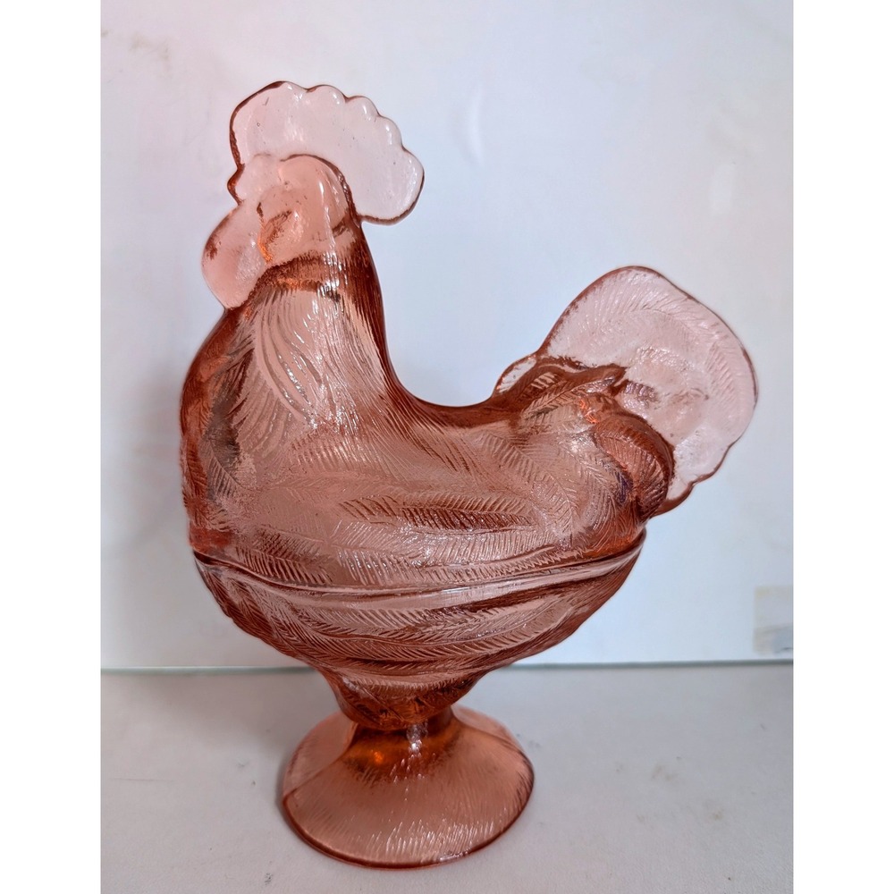 Vintage Westmoreland Pink Glass Rooster on Nest Candy Dish Farmhouse Decor